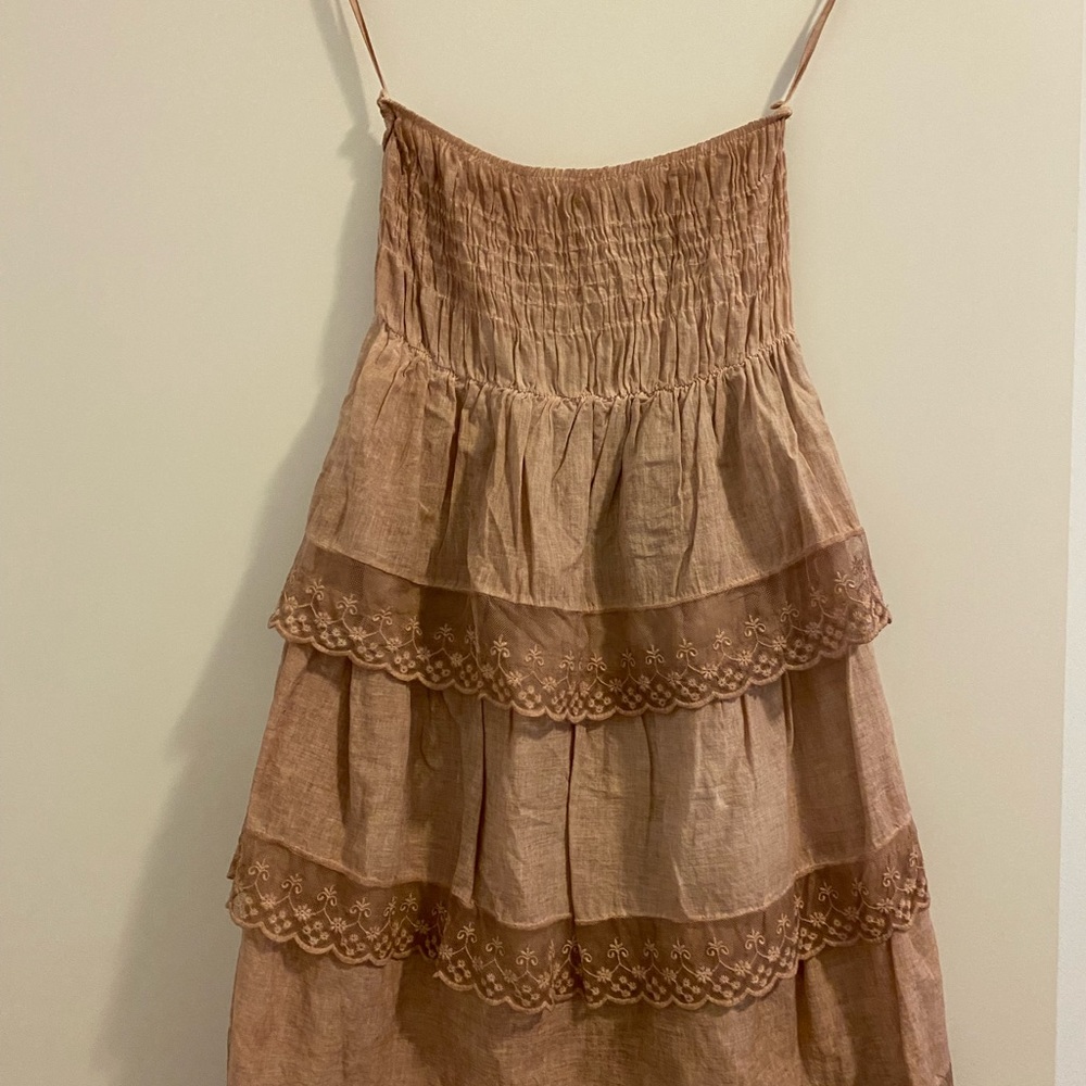 Linen yarn dress with a see through vest